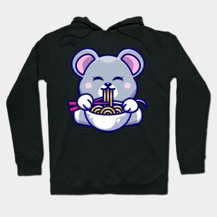 Cute mouse eating ramen with chopstick cartoon Hoodie